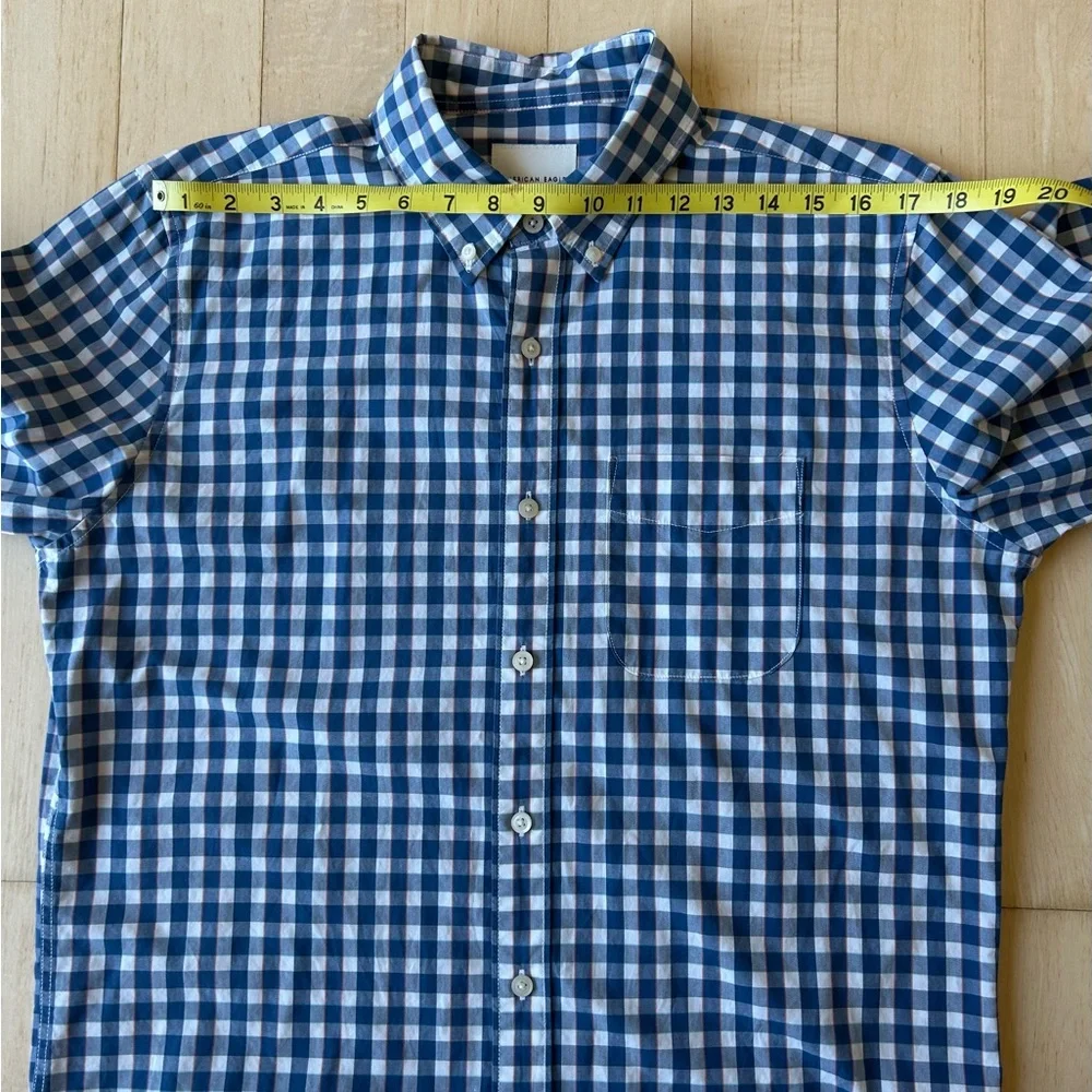 American Eagle Men’s Blue/White Checked Cotton Button Down Shirt - Size Medium